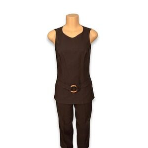 A-List Women's Brown Sleeveless Top with‎ Belt and Matching Dress Pants Set